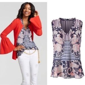 CAbi Floral Peplum Blouse Sleeveless